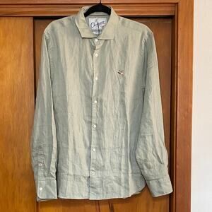 NWT Chevignon Sage Green 100% Linen Button Down Shirt Dressy Casual Ducks